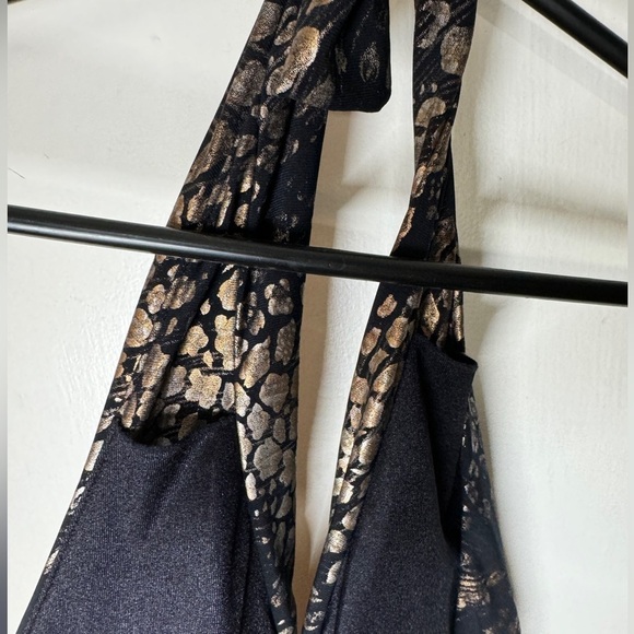 Magicsuit Black Gold Metallic Halter Bikini Tie Neck Swim Top Size 10 - Picture 10 of 13